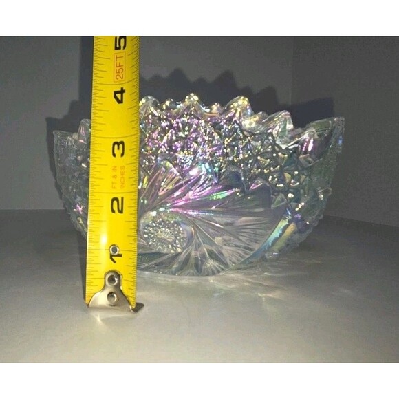 L.E. SMITH  1960s COMET IN THE STARS Clear IRIDESCENT CARNIVAL GLASS BOWL 7.5" - Picture 9 of 10